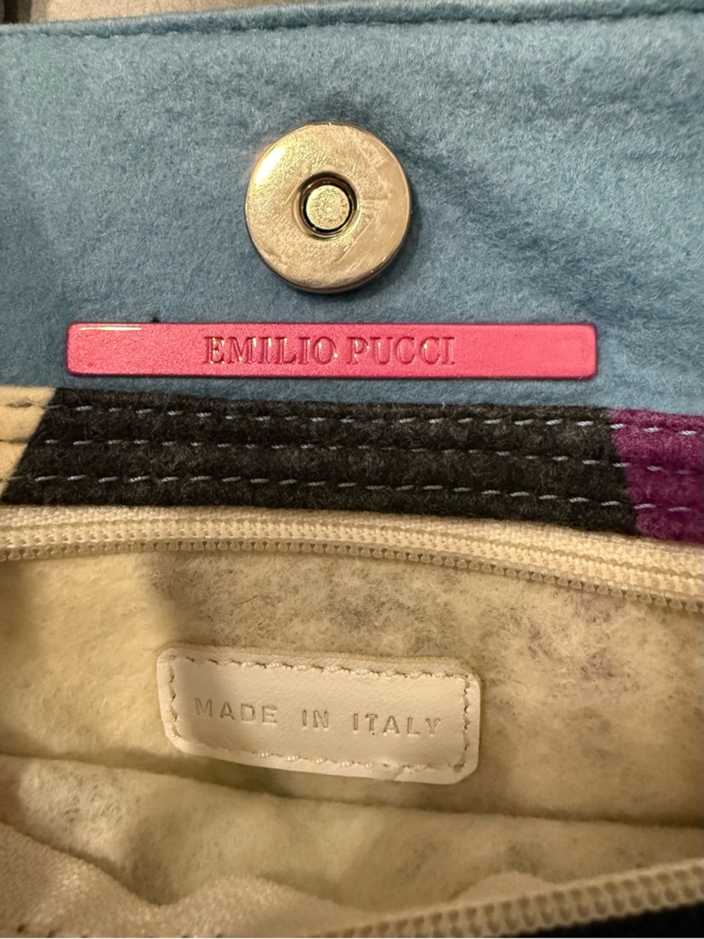 Emilio Pucci Vintage Tote with Multicolor Patchwork and Snap Closure, Wool Bag - Picture 4 of 13